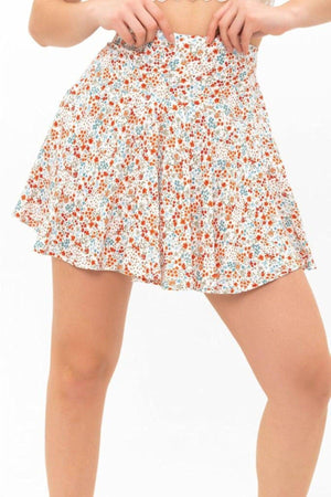 Summer Mini Short Shorts Skirt Soft Woven Viscose Printed High Waist, Elastic Back Waist - Swordslife