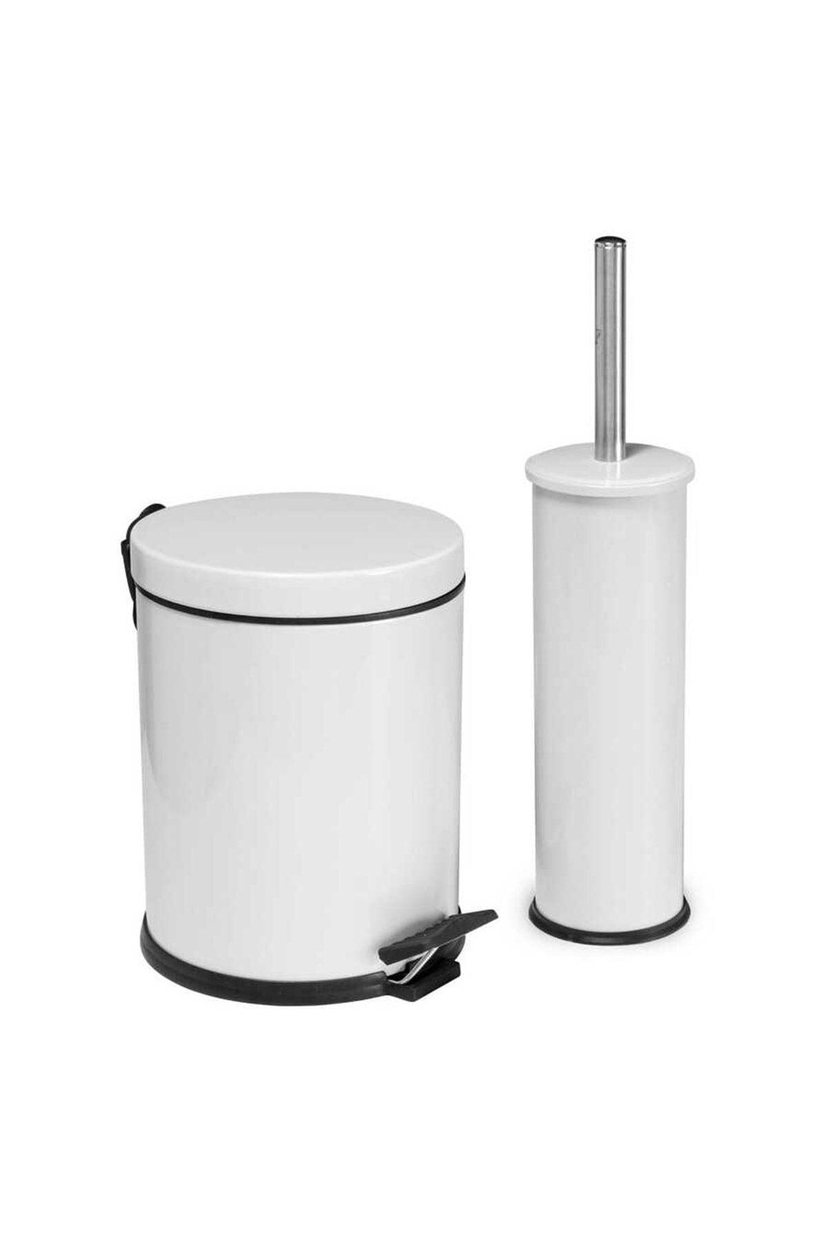 5 Lt Elite Series 2 Pcs Bathroom Set Stainless Color Pedal White Dustbin - Swordslife