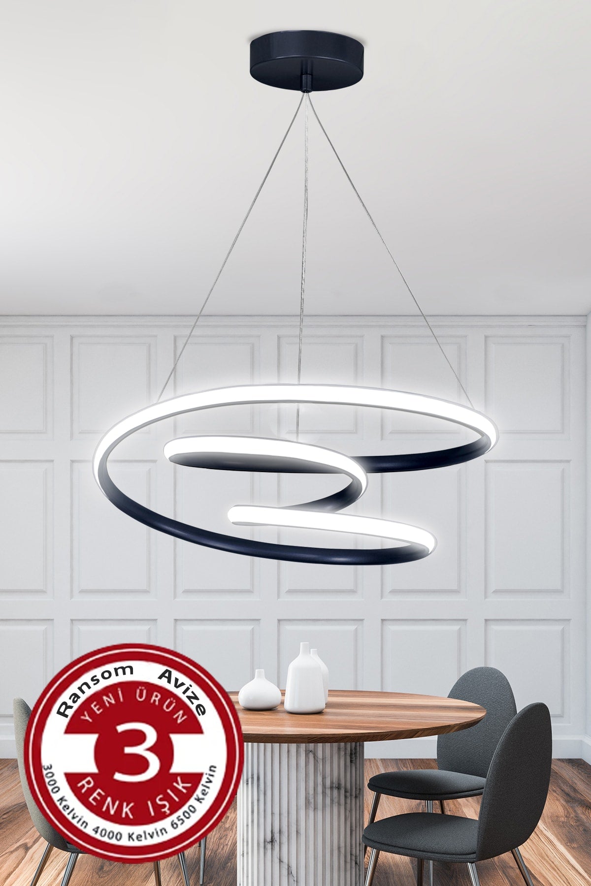 3 Color Modern Pendant Lamp Galaxy Black Case "Without Remote Control" 3 Color Led Chandelier