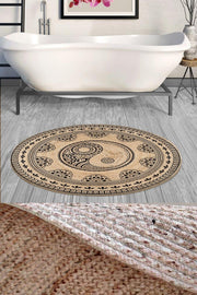 Else Decor Ying Yang Patterned Rope Straw Jute Knit Round Shower Front Bath Mat 120x120cm - Swordslife