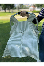 Run Baby Double Layer Muslin Fabric Snap Fastener Stroller Cover (Green Striped) 75X100Cm