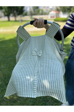 Run Baby Double Layer Muslin Fabric Snap Fastener Stroller Cover (Green Striped) 75X100Cm
