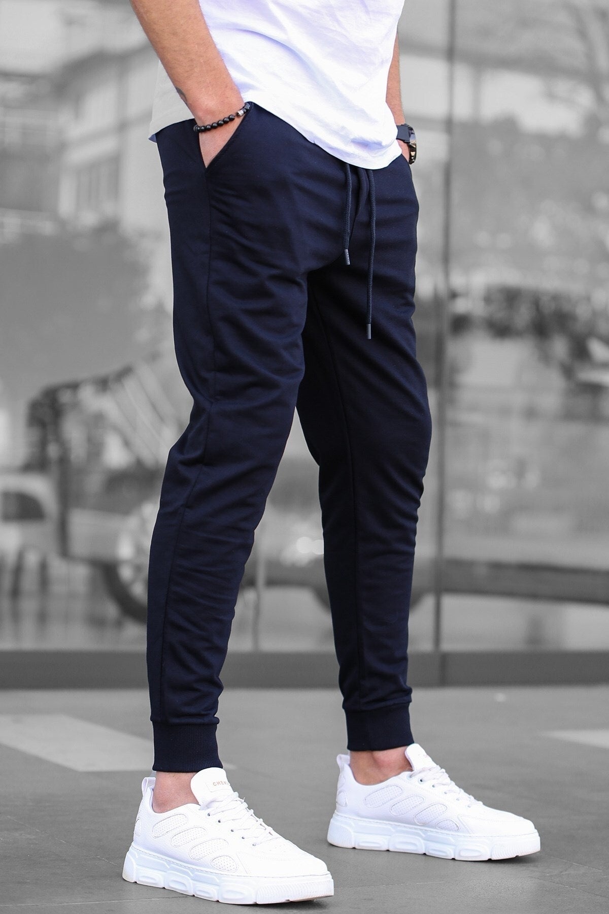 Men's Navy Blue Elastic Trousers 4821