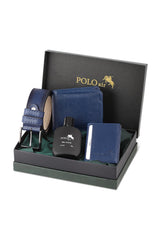 Boxed Classic Men's Wallet Belt Card Holder Perfume Set Navy Blue