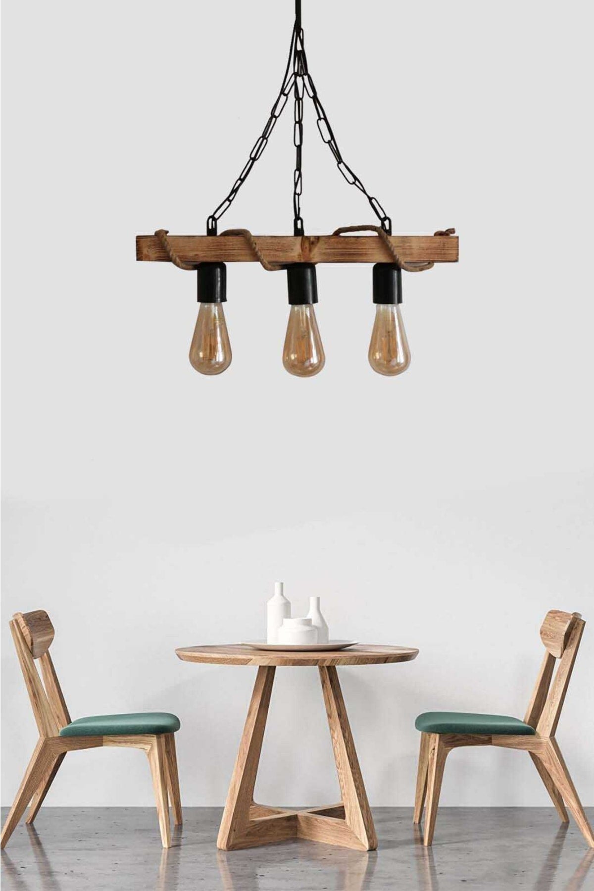 Brown Authentic Wood Natural Log Rope 3-Piece Chandelier