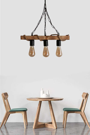 Brown Authentic Wood Natural Log Rope 3-Piece Chandelier