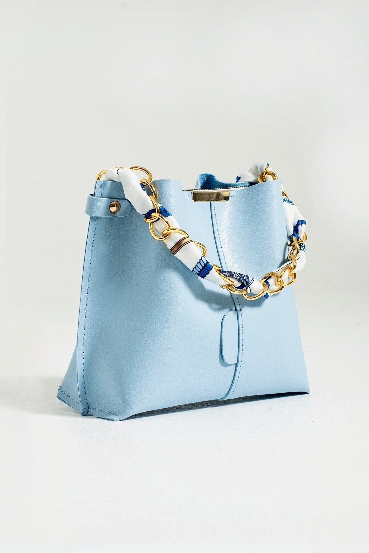 Damen Baby Blau Schal Kette Accessoire Weiches Leder 3-Fach Hand, Arm Und Schulter Tasche
