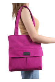 Women Purple Bag Zippered Hand And Shoulder Bag Canvas Fabric Tote Bag