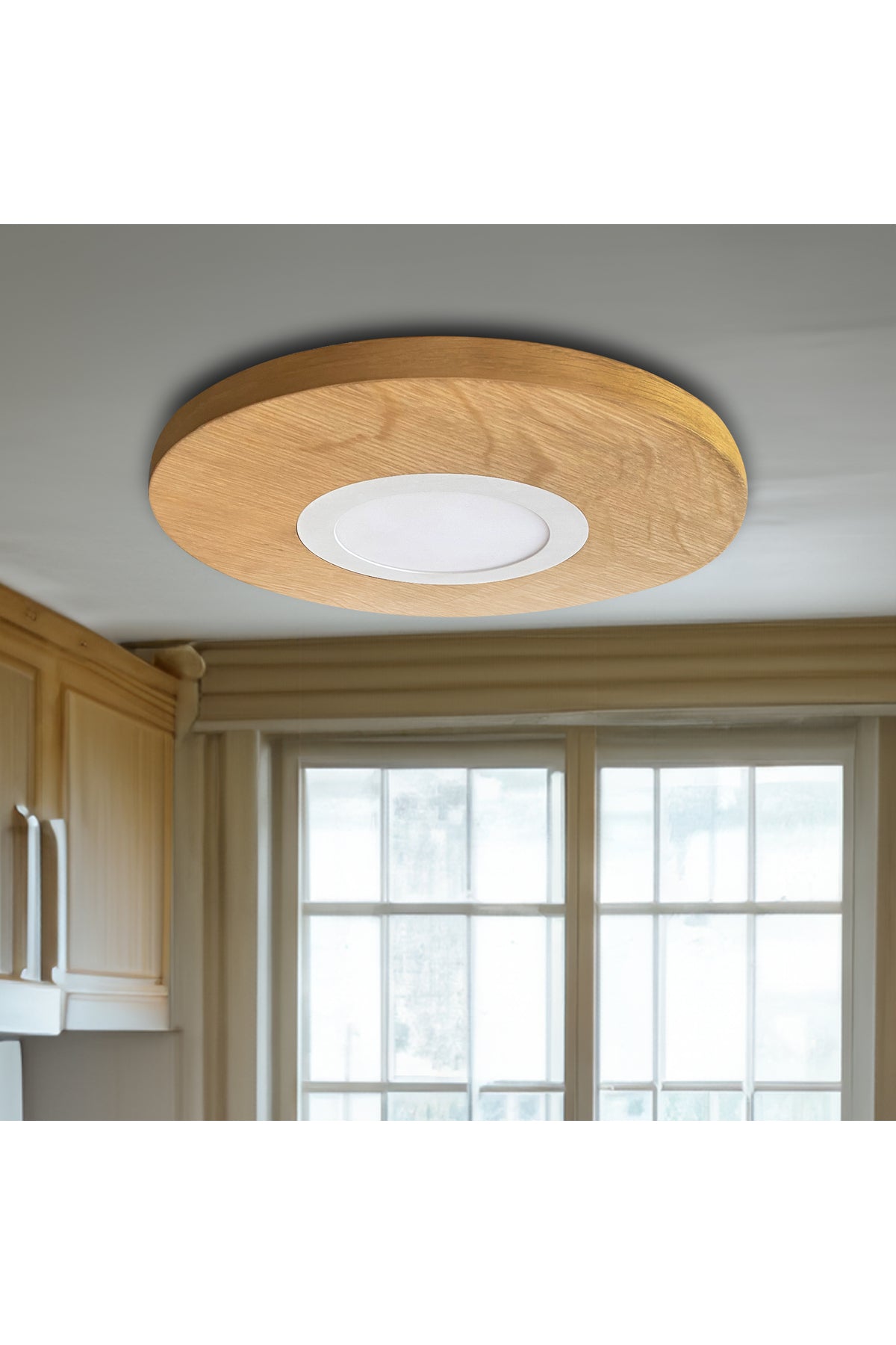 42cm - Round Oak Veneer Led Ceiling Light, Bedroom, Hallway, Bathroom Lamp