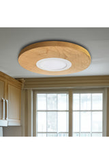 42cm - Round Oak Veneer Led Ceiling Light, Bedroom, Hallway, Bathroom Lamp