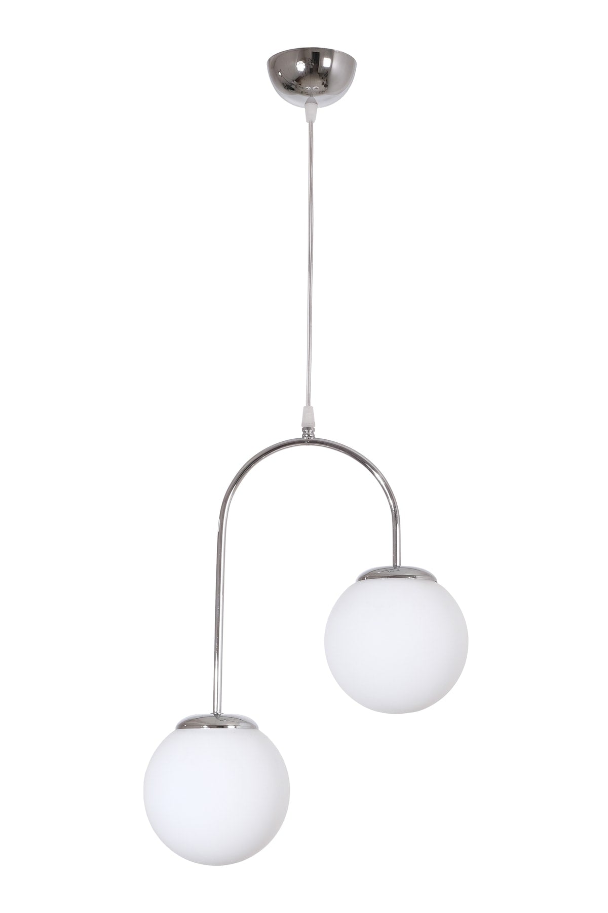 Janin Modern Pendant Lamp Chrome Color Body White Glass Living Room - Kitchen - Bedroom 2 Piece Chandelier