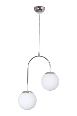 Janin Modern Pendant Lamp Chrome Color Body White Glass Living Room - Kitchen - Bedroom 2 Piece Chandelier