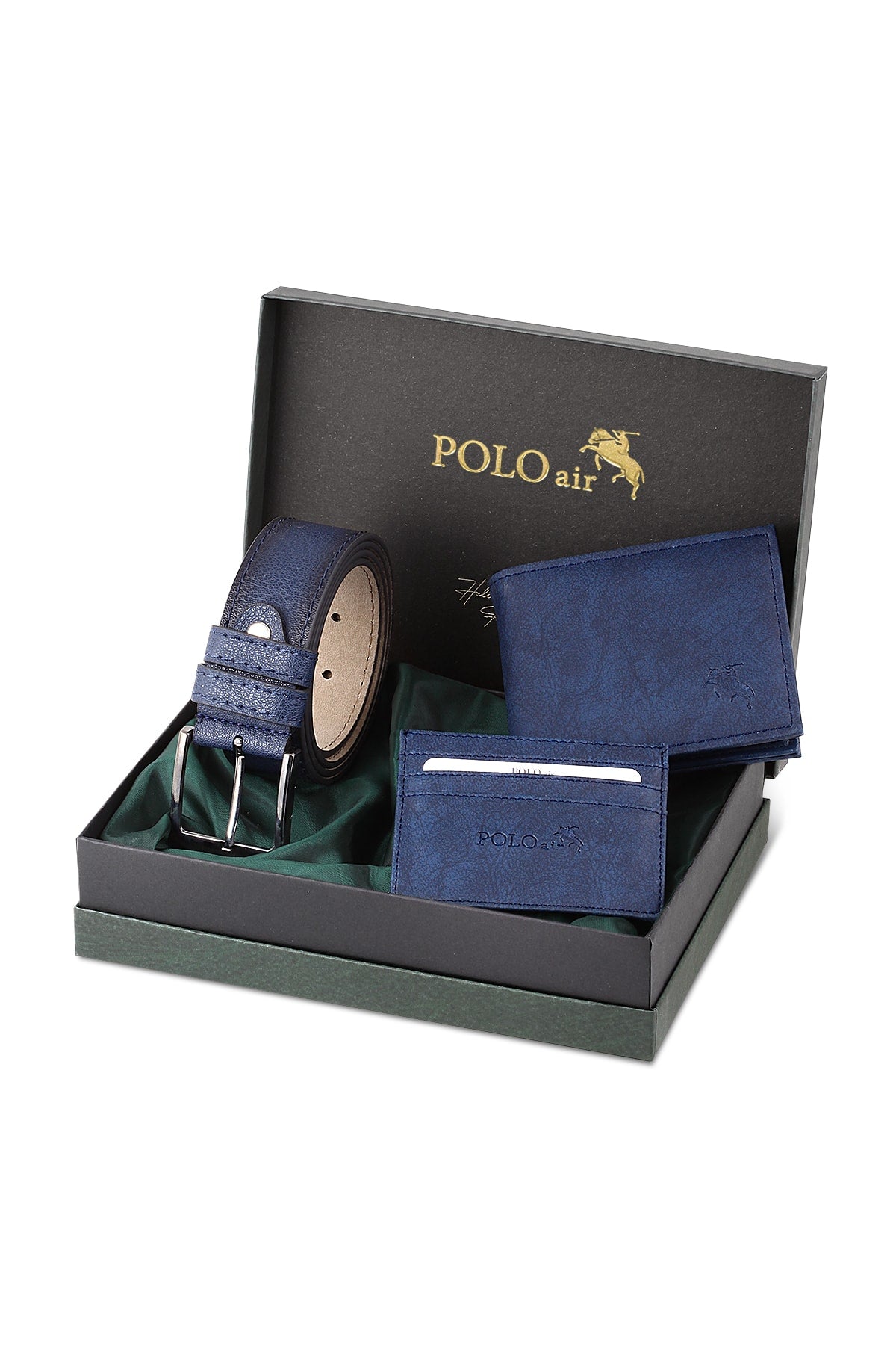 Navy Blue Set in Belt Wallet Card Holder Gift Box