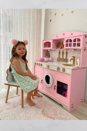 Painted Wooden Toy Kitchen Service Set And 1 Led Lighting Gift