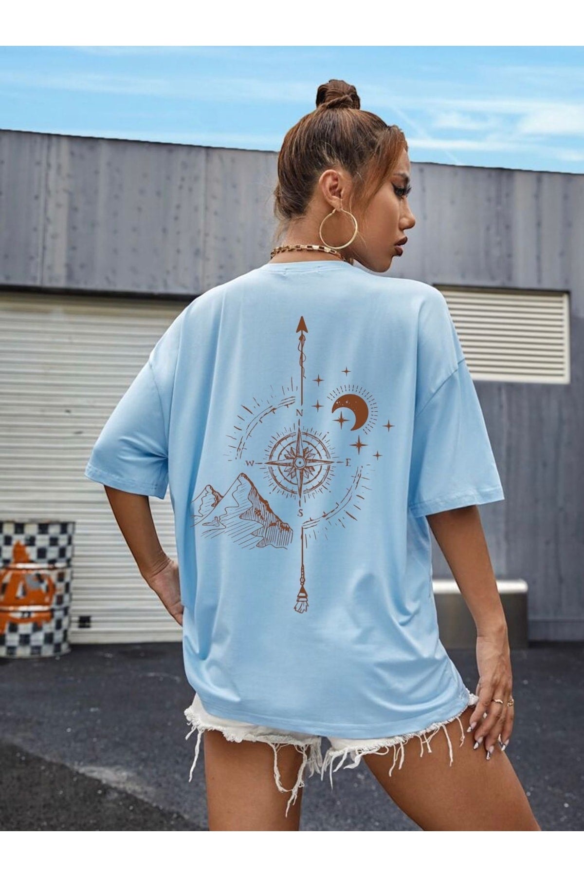 Oversize-Unisex-T-Shirt mit Kompass-Print