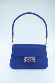 Women'S Sax Blue Textured Magnet Clamshell Lined Hand And Sleeve Bag