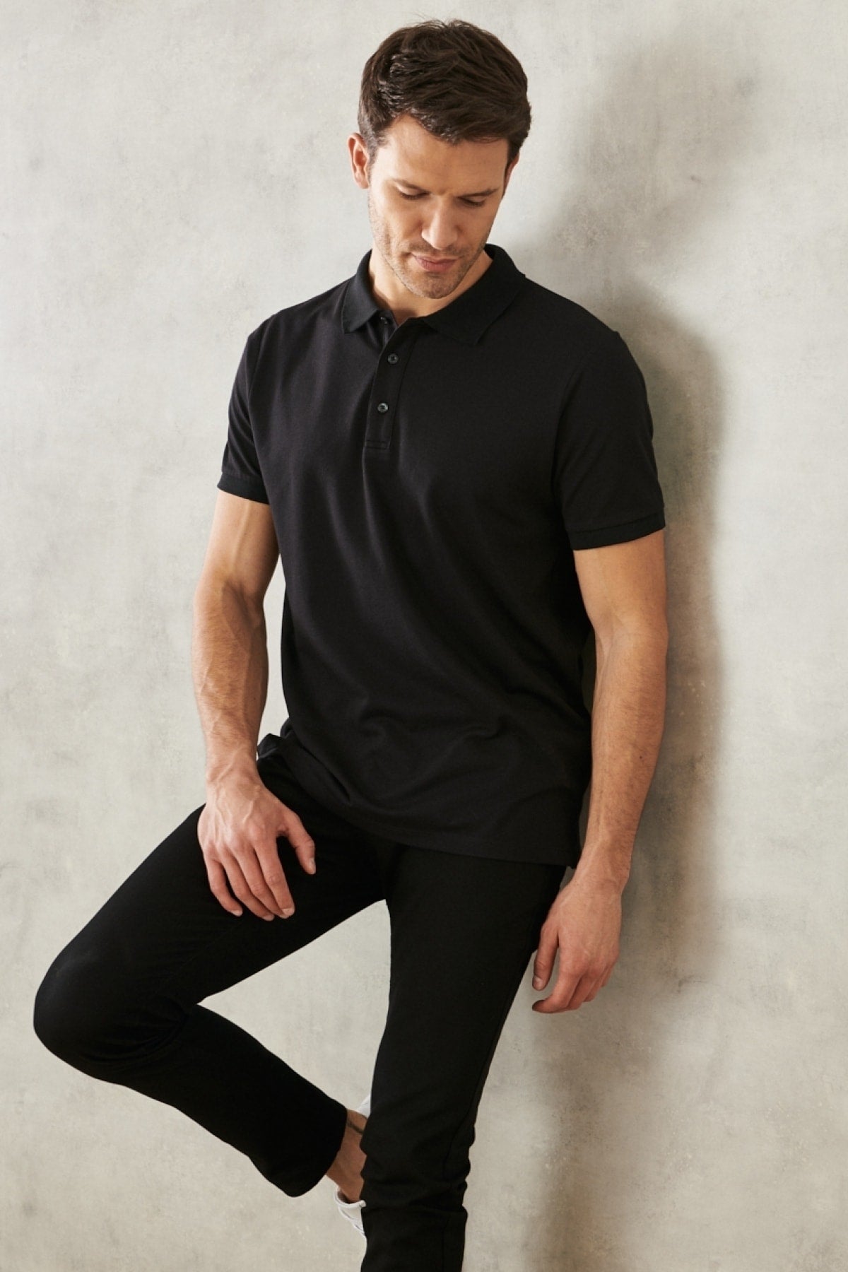 Men's Non-Shrink Cotton Fabric Slim Fit Slim Fit Black T-shirt
