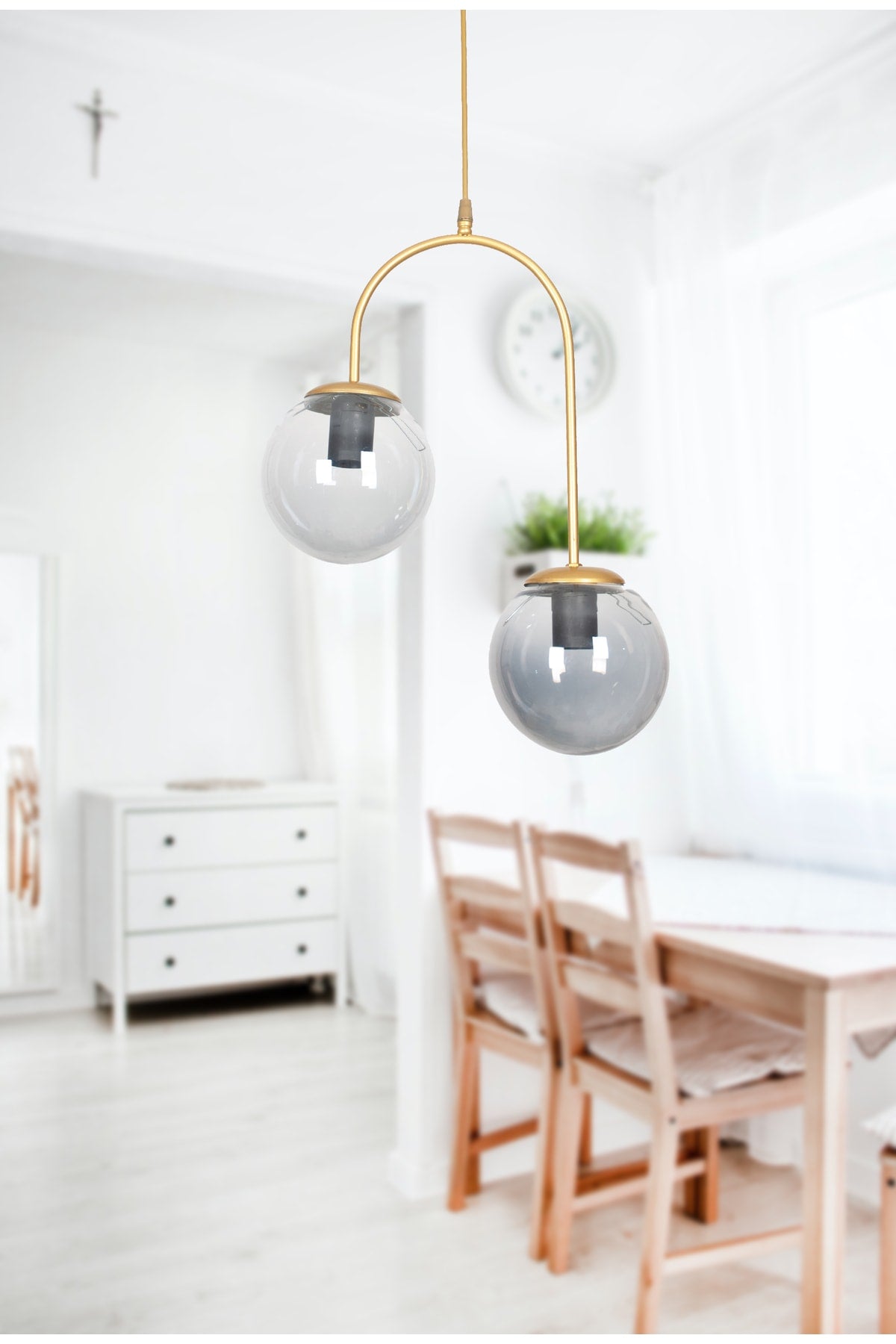 Janin Modern Pendant Lamp Antique Color Body Smoked Glass Living Room - Kitchen - Bedroom 2 Piece Chandelier