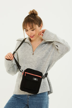 Orange Zipper Black U2 3-Compartment Cross Adjustable Strap Canvas Fabric Unisex Shoulder Bag B: