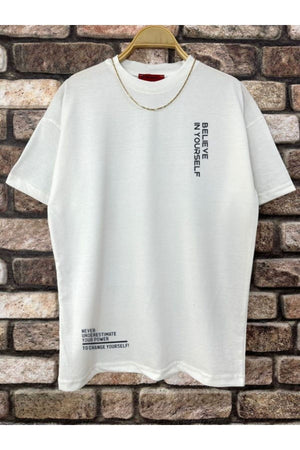 Men'S White Believe Printed Oversize T-Shirt