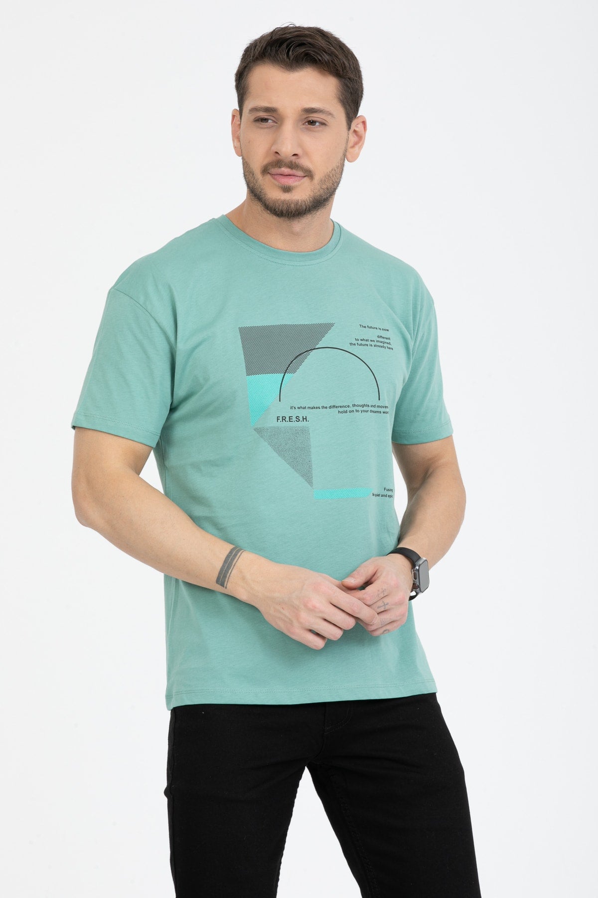 Men'S Printed T-Shirt Regular Fit Mint