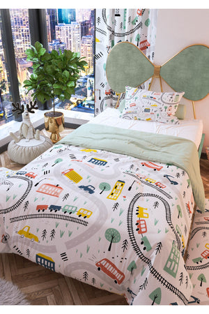 Railroad Double Sided Kids Duvet Cover Set Polycotton