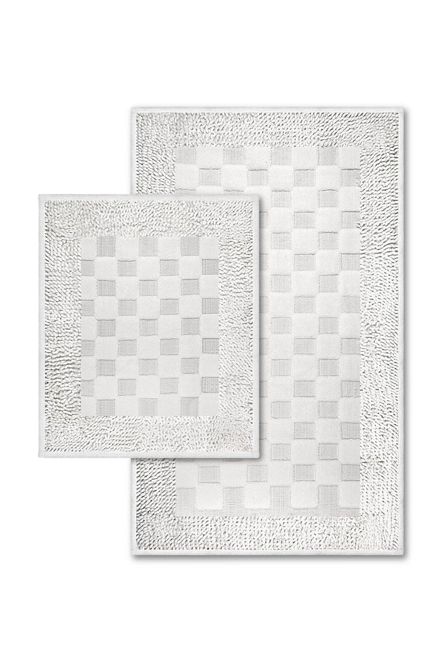 Polka Dot Natural Cotton 2 Piece Bathroom Rug Set 60x100 50x60 Cm Ecru - Swordslife