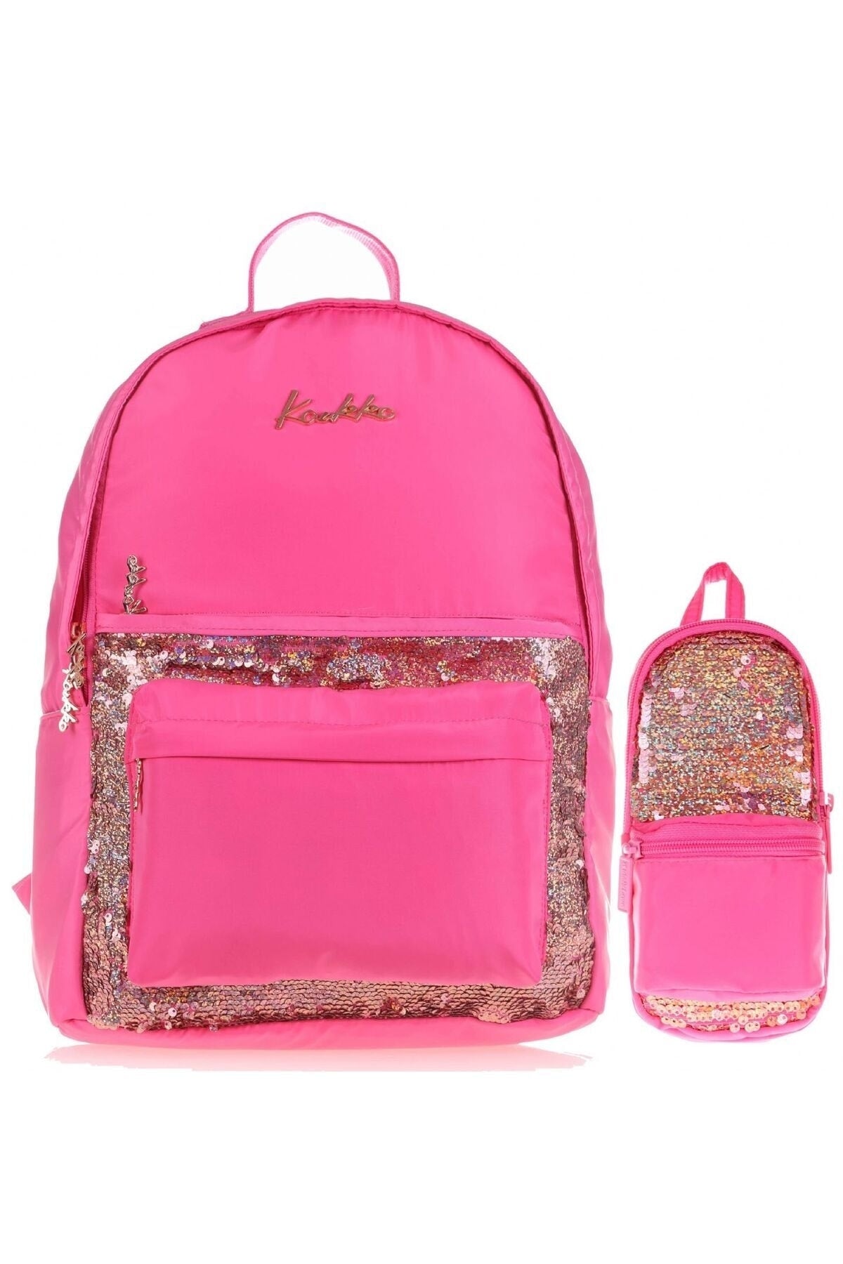 Pink Sequin School Bag And Pencil Holder Set - Girls