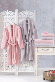 Family Lace Pink & Lilac Family Bathrobe Set 6 Pieces Dowry Women Men Bathrobes Bath Towel Set - Swordslife