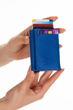 Men'S Leather Aluminum Mechanism Sliding Card Holder Wallet With Paper Money Compartment (7,5X10Cm)