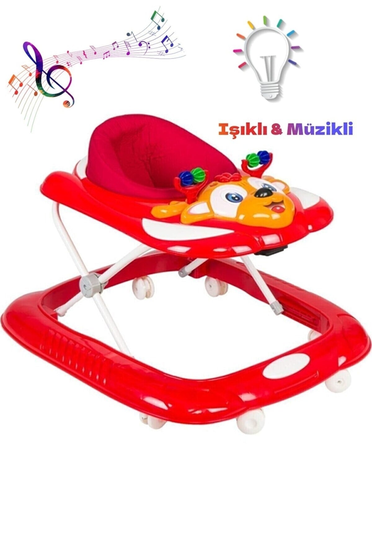3 Stage Colorful Lighted Walker Musical Baby Walker Baby Spider Non-Tilt Walker Red