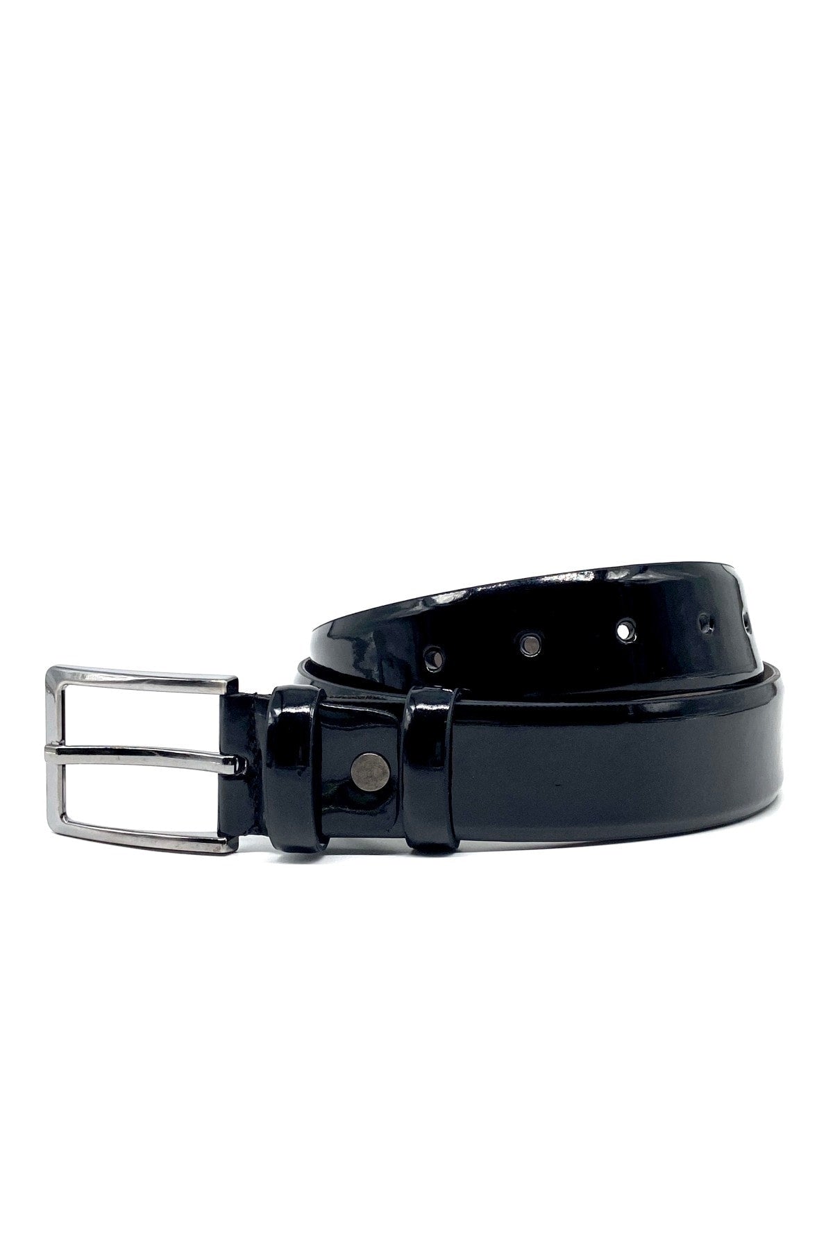 Men'S Black Classic Patterned Patent Leather Belt