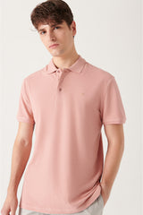 Men's Dried Rose 100% Cotton Breathable Standard Fit Normal Cut Polo Neck T-shirt E001004
