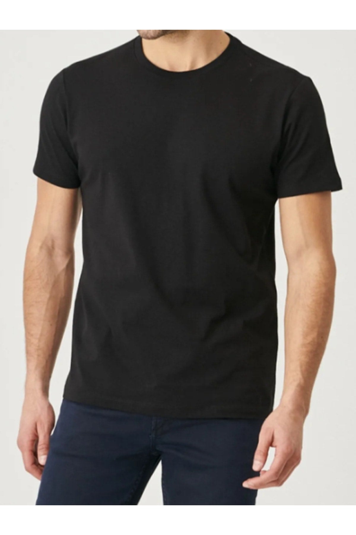 Men's Black 100% Cotton Slim Fit Slim Fit Crew Neck Short Sleeved T-Shirt