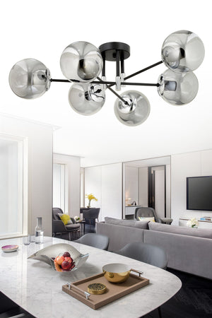 Asya 6-Piece Modern Smoked Globe Glass Plafonier Chandelier