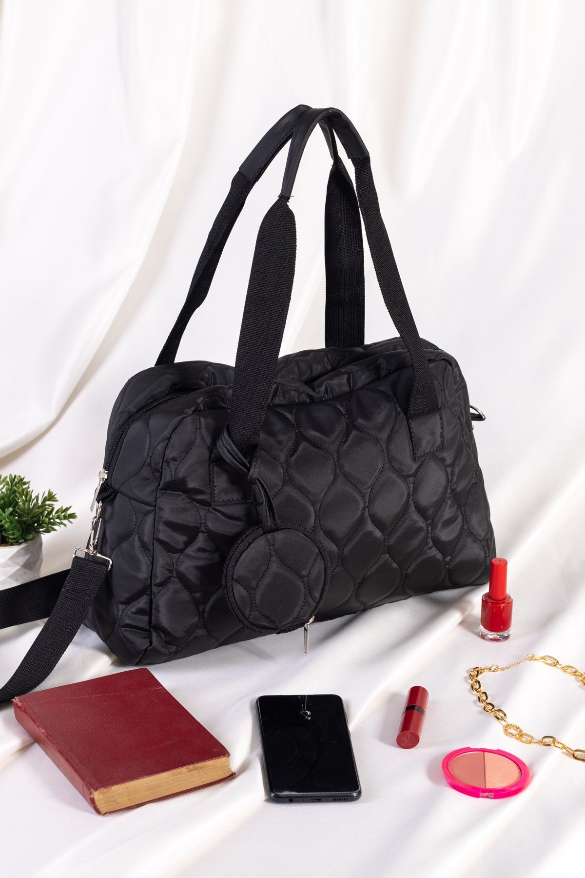 Original Women'S Large Volume Comfort Model Zippered Quilted Wallet Tote Shopper Sleeve Bag