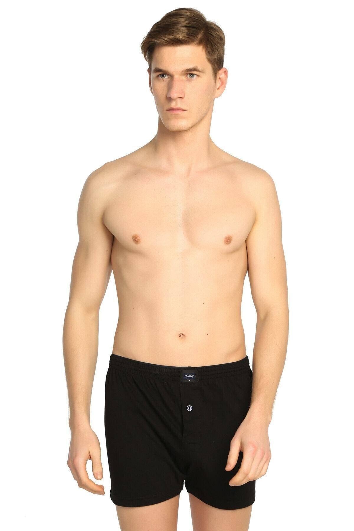 Schwarze 6er-Pack gekämmte Boxershorts mit Knöpfen für Herren Elf568T0117Ccm6