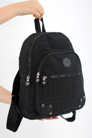 Unisex-Rucksack und Schultasche aus schwarzem Crinkle-Stoff, wasserdicht und schmutzabweisend