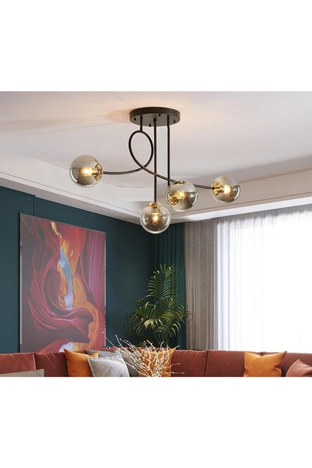 Jade Modern Globe Glass Black Case Smoked Glass Living Room - Kitchen - Bedroom 4-Piece Chandelier