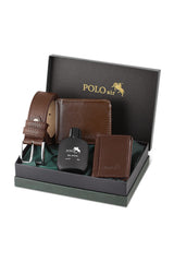 Boxed Classic Men's Wallet Belt Card Holder Perfume Set Brown