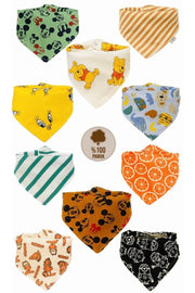 Unisex Baby Organic Fabric Double Layer Patterned Foulard Bib - Drooling Bib 10 Pcs