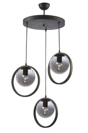 Nina Modern Metal Black Color Ring Closed Smoked Glass 3-Piece Chandelier