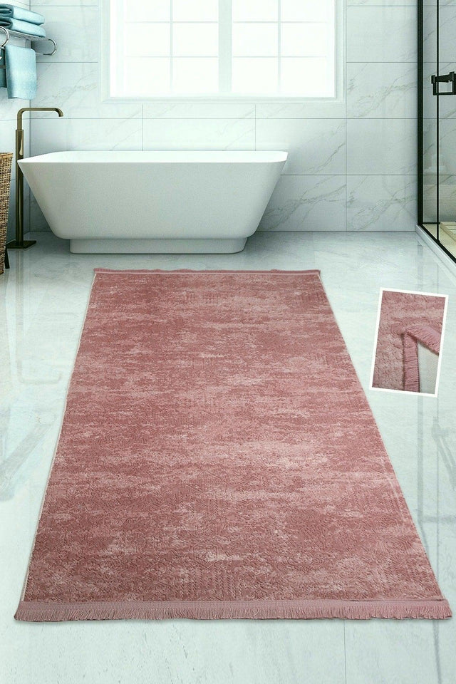 Nova Pink 80x150 Cm Cotton Non-Slip Base Plush Bath Mat Large Fringed Bathroom Rug - Swordslife