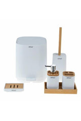 Acrylic 6 Piece Bath Set With Bamboo Cover White Dc1.tr-3730 - Swordslife