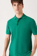 Men's Green 100% Cotton Breathable Standard Fit Normal Cut Polo Neck T-shirt E001004