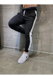 Men'S Black And White Striped Sweatpants Cotton Elastic Leg