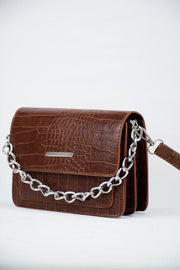 Taba Women Crocodile Patterned Clutch Baguette Chain Strap Bag