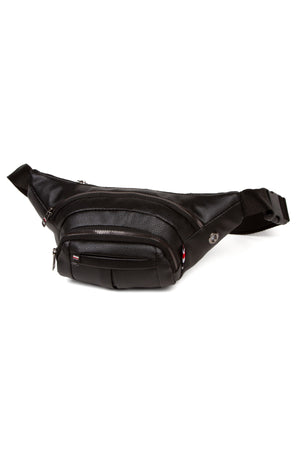 Men'S Leather Headphone Outlet Waterproof Cross Shoulder And Waist Bag (Daily Use Black Color)