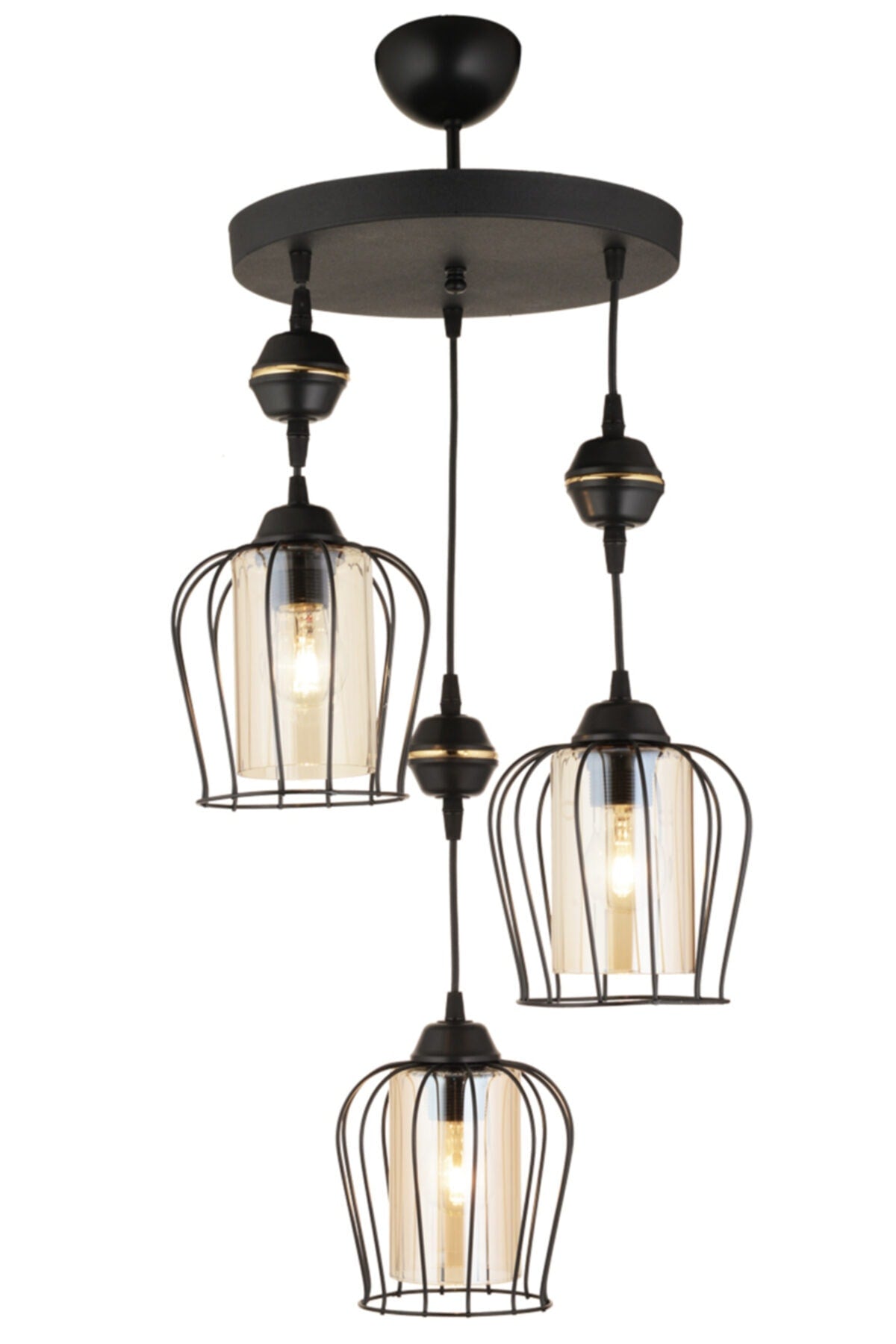 Parachute Pendant Lamp Black 3-Piece Modern Downward Facing Chandelier