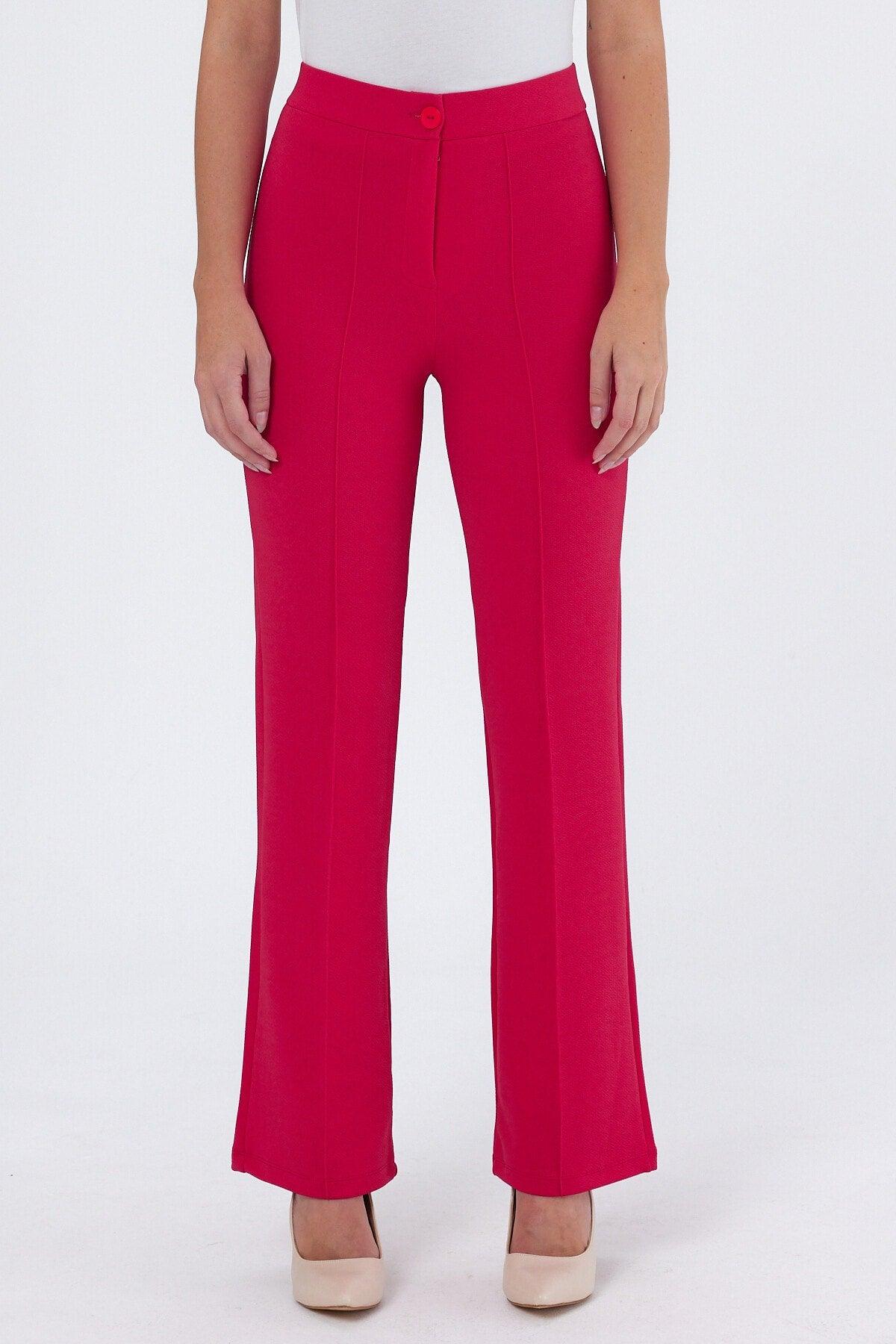 Women's Fuchsia High-Waist Gatherer Flared Trousers Palazzo Trousers - Swordslife